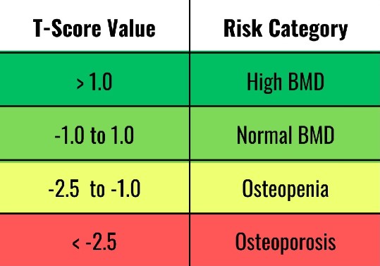 T Score graph & corresponding risk categories